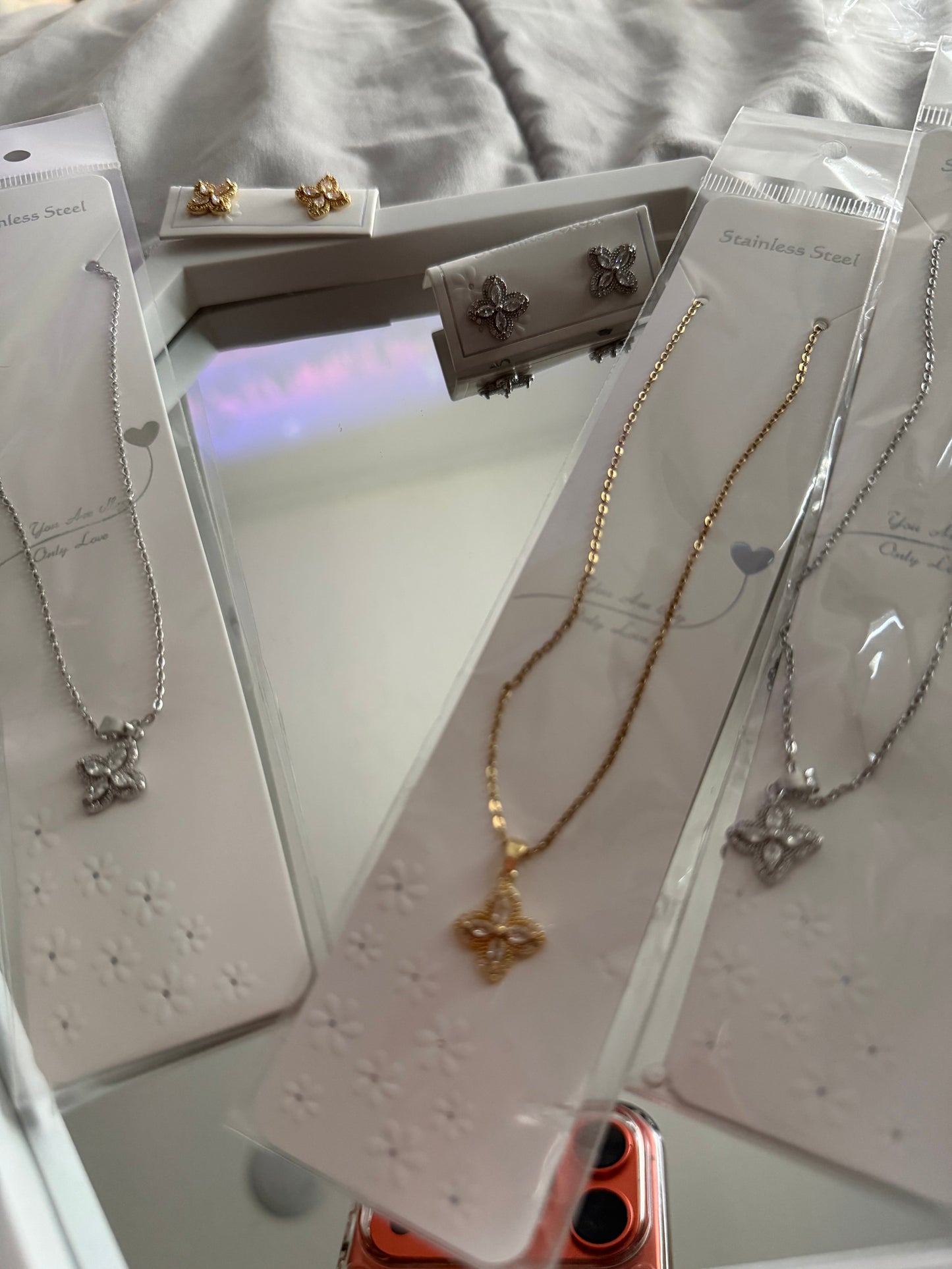 Waterproof Non Tarnish Women's Titanium Steel Jewelry Set With 14K Gold Plating, Zircon Inlay, Cable Chain